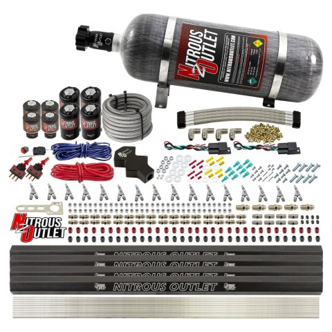 Nitrous Outlet Oxide Systems 00-10474-ALC-L-R-SBT-DS-12 DS 8 Cyl 8Sol Direct Port Sys w/ Quad Rails ALC Low PSI(12Lb Bottle)SBT Noz