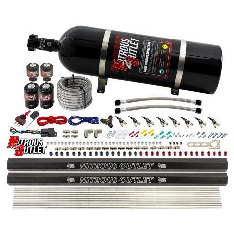 Nitrous Outlet Oxide Systems 00-10474-E85-H-R-15 8 Cyl 4 Sol Direct Port Sys w/ Dual Rails E85 Low PSI(15Lb Bottle)(90° Noz)