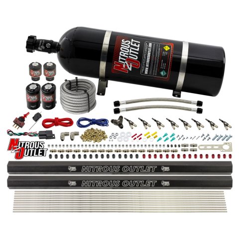 Nitrous Outlet Oxide Systems 00-10474-E85-L-R-15 8 Cyl 4 Sol Direct Port Sys w/ Dual Rails E85 Low PSI(15Lb Bottle) 90°Noz