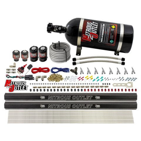 Nitrous Outlet Oxide Systems 00-10474-L-R-SBT-10 8 Cyl 4 Sol Direct Port Sys w/ Dual Rails Low PSI(10Lb Bottle)(SBT Noz)