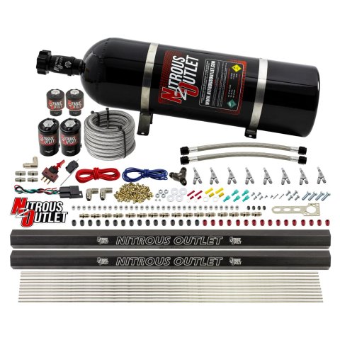 Nitrous Outlet Oxide Systems 00-10474-L-R-SBT-15 8 Cyl 4 Sol Direct Port Sys w/ Dual Rails Low PSI(15Lb Bottle)(SBT Noz)