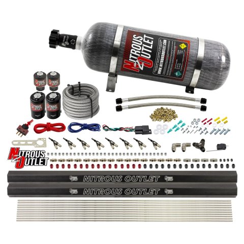 Nitrous Outlet Oxide Systems 00-10475-E85-L-R-12 8 Cyl 4 Sol Direct Port Sys w/ Dual Rails E85 Hi PSI(12Lb Bottle)(90° Noz)