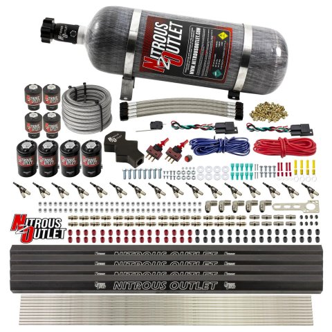 Nitrous Outlet Oxide Systems 00-10475-E85-L-R-DS-12 DS 8Cyl 8Sol Direct Port Sys w/ Quad Rails E85 Hi PSI(12Lb Bottle)(90° Noz)