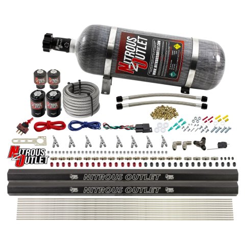 Nitrous Outlet Oxide Systems 00-10475-E85-L-R-SBT-12 8 Cyl 4 Sol Direct Port Sys w/ Dual Rails E85 Hi PSI(12Lb Bottle)(SBT Noz)