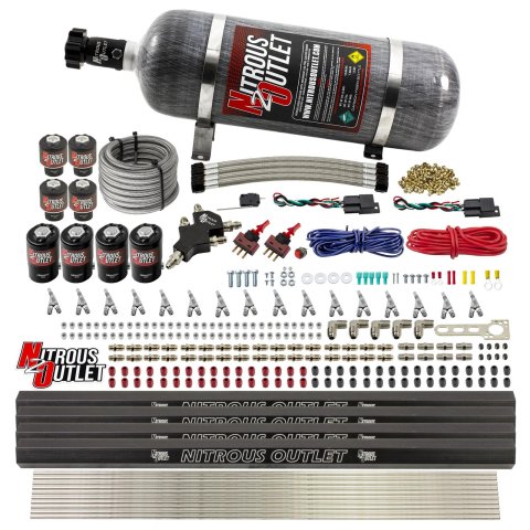 Nitrous Outlet Oxide Systems 00-10475-E85-L-R-SBT-DS-12 DS 8Cyl 8Sol Direct Port Sys w/ Quad Rails E85 Hi PSI(12Lb Bottle)(SBT Noz)