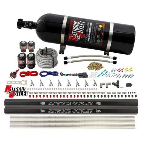 Nitrous Outlet Oxide Systems 00-10475-H-R-SBT-15 8 Cyl 4 Sol Direct Port Sys w/ Dual Rails Hi PSI(15Lb Bottle)(SBT Noz)