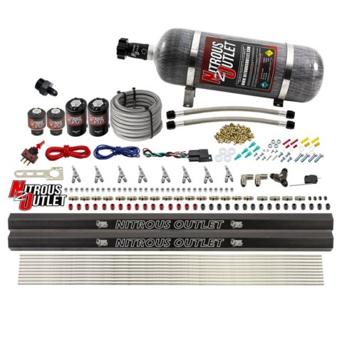 Nitrous Outlet Oxide Systems 00-10475-L-R-SBT-12 8 Cyl 4 Sol Direct Port Sys w/ Dual Rails Hi PSI(12Lb Bottle)(SBT Noz)