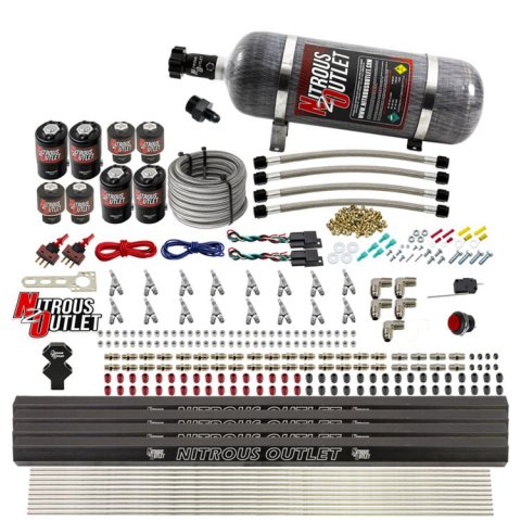 Nitrous Outlet Oxide Systems 00-10475-L-R-SBT-DS-12 DS 8 Cyl 8 Sol Direct Port Sys w/ Quad Rails Hi PSI(12Lb Bottle)(SBT Noz)