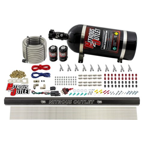 Nitrous Outlet Oxide Systems 00-10494-R-SBT-10 10 Cyl 2 Sol Direct Port Sys w/ Single Rail Low PSI(10Lb Bottle)(SBT Noz)