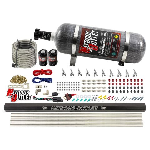 Nitrous Outlet Oxide Systems 00-10494-R-SBT-12 10 Cyl 2 Sol Direct Port Sys w/ Single Rail Low PSI(12Lb Bottle)(SBT Noz)