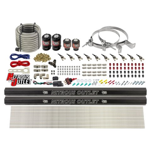 Nitrous Outlet Oxide Systems 00-10496-E85-R-00 10 Cyl 4 Sol Direct Port Sys w/ Dual Rails E85 Low PSI(No Bottle)(90° Noz)