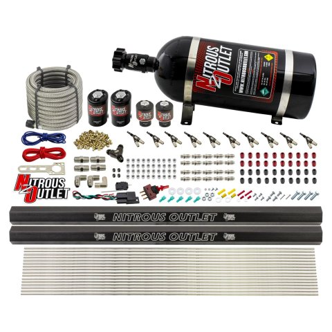 Nitrous Outlet Oxide Systems 00-10496-E85-R-10 10 Cyl 4 Sol Direct Port Sys w/ Dual Rails E85 Low PSI(10Lb Bottle)90° Noz