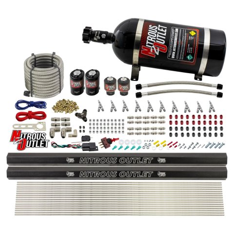 Nitrous Outlet Oxide Systems 00-10496-R-SBT-10 10 Cyl 4 Sol Direct Port Sys w/ Dual Rails Low PSI(10Lb Bottle)(SBT Noz)