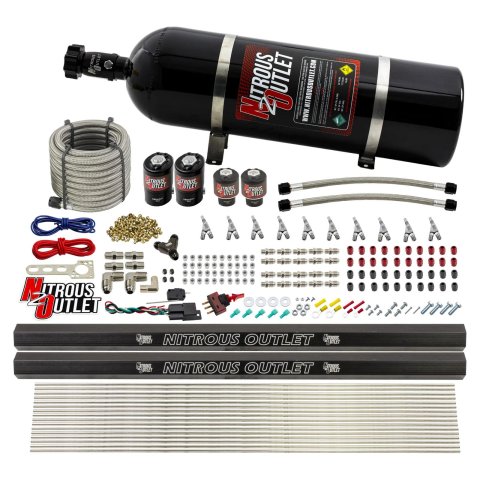 Nitrous Outlet Oxide Systems 00-10496-R-SBT-15 10 Cyl 4 Sol Direct Port Sys w/ Dual Rails Low PSI(15Lb Bottle)(SBT Noz)