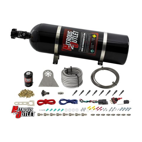 Nitrous Outlet Oxide Systems 00-10481-H-DRY-15 Systems, Dry 8 Cylinder Direct Port System - .122 Nie Discharge Nozzles (100-500HP)(15lb Bottle)