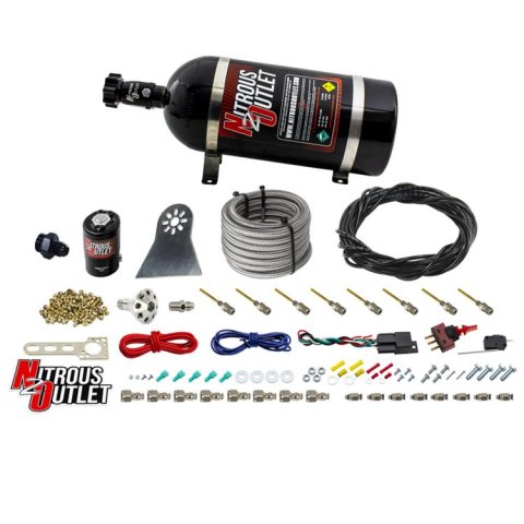 Nitrous Outlet Oxide Systems 00-10481-H-PF-DRY-10 Systems, Dry 8 Cylinder Direct Port System - .122 Solenoids/Nylon Hose/Showerhead Distribution Blocks/Plate Fittings (100-500HP)