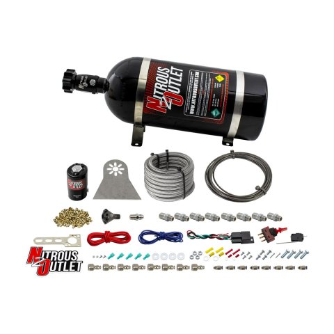 Nitrous Outlet Oxide Systems 00-10481-L-PF-DRY-10 Systems, Dry 8 Cylinder Direct Port System - .112 Solenoids/Nylon Hose/Showerhead Distribution Blocks/Plate Fittings (100-400HP)