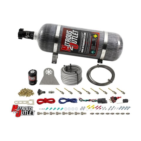 Nitrous Outlet Oxide Systems 00-10481-L-PF-DRY-12 Systems, Dry 8 Cylinder Direct Port System - .112 Solenoids/Nylon Hose/Showerhead Distribution Blocks/Plate Fittings (100-400HP)