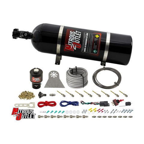 Nitrous Outlet Oxide Systems 00-10481-T-PF-DRY-15 Systems, Dry 8 Cylinder Direct Port System - .178 Trashcan Solenoids/Nylon Hose/Showerhead Distribution Blocks/Plate Fittings (1