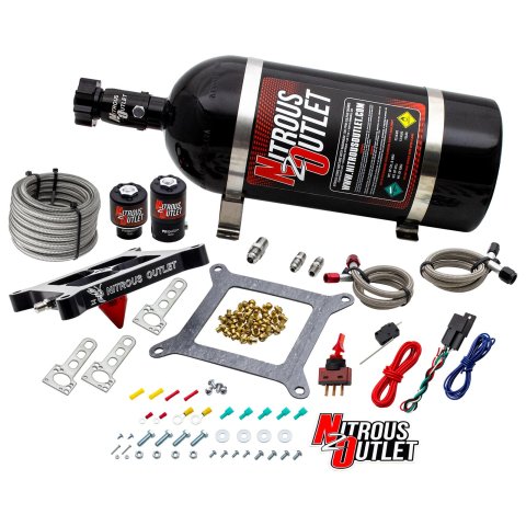 Nitrous Outlet Oxide Systems 00-10600-GEN4-10 Systems, 4150 Stinger 4 System - Braided Hoses/.122 (Gas/E85)(5-55 psi)(50-500 HP)(10lb Bottle)