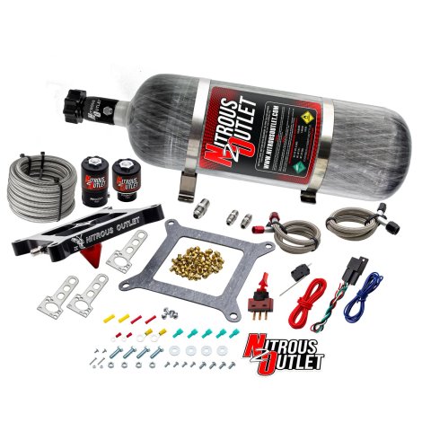 Nitrous Outlet Oxide Systems 00-10600-GEN4-12 Systems, 4150 Stinger 4 System - Braided Hoses/.122 (Gas/E85)(5-55 psi)(50-500 HP)(12lb Bottle)