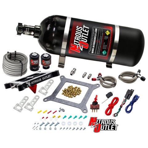 Nitrous Outlet Oxide Systems 00-10600-GEN4-15 Systems, 4150 Stinger 4 System - Braided Hoses/.122 (Gas/E85)(5-55 psi)(50-500 HP)(15lb Bottle)