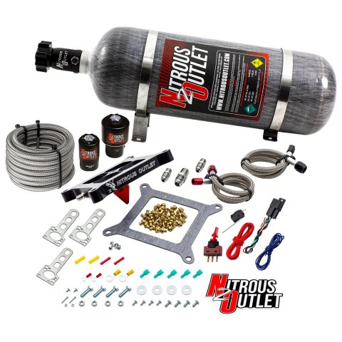 Nitrous Outlet Oxide Systems 00-10602-GEN4-12 Systems, 4150 Stinger 4 Race System - Braided Hoses/ (Gas/E85)(5-55 psi)(50-600 HP)(12lb Bottle)