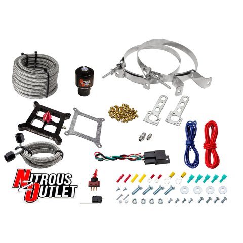 Nitrous Outlet Oxide Systems 00-10671-GEN4-00 Systems, 4150 Stinger 4 Dry Race System - Braided Hoses/.178 Trashcan Solenoid/Universal Solenoid Bracket - (50-600 HP)(No Bottl
