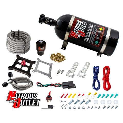 Nitrous Outlet Oxide Systems 00-10671-GEN4-10 Systems, 4150 Stinger 4 Dry Race System - Braided Hoses/.178 Trashcan Solenoid/Universal Solenoid Bracket - (50-600 HP)(10lb Bot