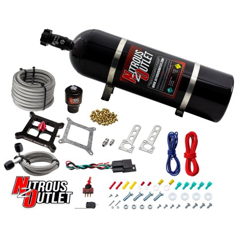 Nitrous Outlet Oxide Systems 00-10671-GEN4-15 Systems, 4150 Stinger 4 Dry Race System - Braided Hoses/.178 Trashcan Solenoid/Universal Solenoid Bracket - (50-600 HP)(15lb Bot