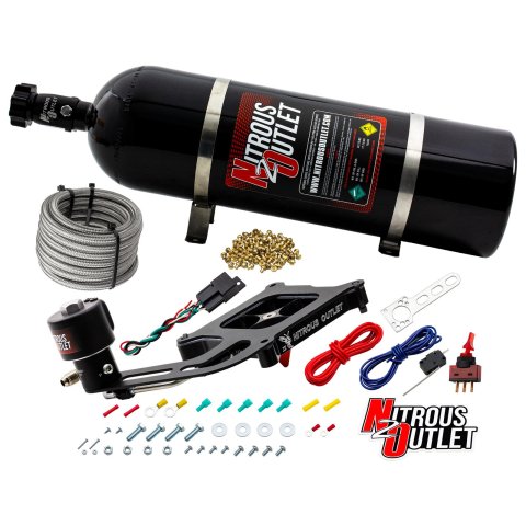 Nitrous Outlet Oxide Systems 00-10674-GEN4-15 Systems, 4150 Stinger 4 Dry Race System - Hard-line/.178 Trashcan Solenoid/Boomerang Solenoid Bracket - (50-600 HP)(15lb Bottle)