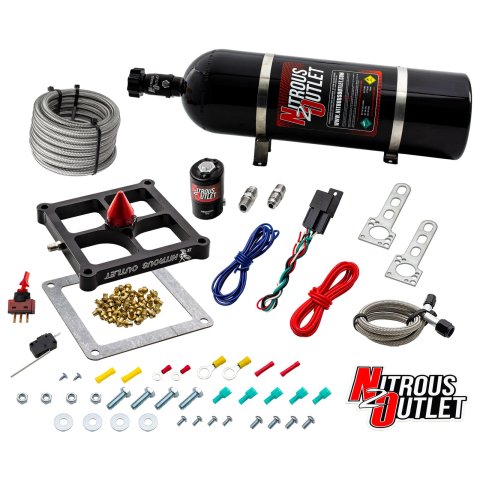 Nitrous Outlet Oxide Systems 00-10677-GEN4-15 Systems, 4500 Stinger 4 Dry System - Braided Hoses/.122 Solenoid/Universal Solenoid Bracket - (50-500 HP)(15lb Bottle)