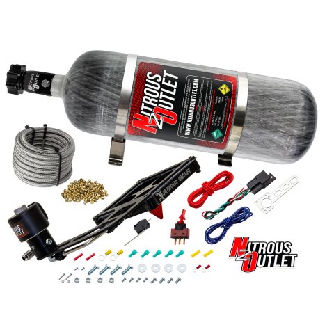 Nitrous Outlet Oxide Systems 00-10681-GEN4-12 Systems, 4500 Stinger 4 Dry Race System - Hard-line/.178 Trashcan Solenoid/Boomerang Solenoid Bracket - (50-600 HP)(10lb Bottle)