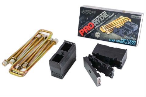 ProRYDE 3-N-1 SuperBLOK Leaf Spring Block Kits 52-1000G Blocks, SuperBLOK, Rear, Cast Iron, 2.00 in. Thick, U-bolts, Chevy, GMC, Kit