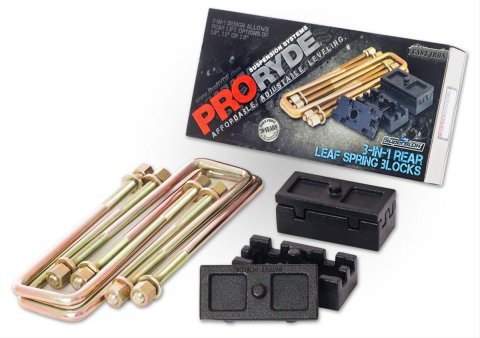 ProRYDE 3-N-1 SuperBLOK Leaf Spring Block Kits 52-1400G Blocks, SuperBLOK, Rear, Cast Iron, 2 in. Thick, U-bolts, Chevy, GMC, Kit