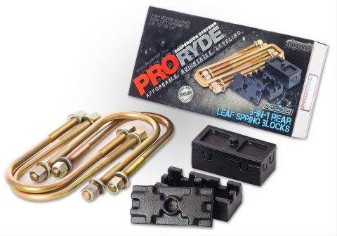 ProRYDE 3-N-1 SuperBLOK Leaf Spring Block Kits for 2002-2008 RAM 1500 - 52-2000D Blocks, SuperBLOK, Rear, Cast Iron, 2.00 in. Thick, U-bolts, Dodge, Kit