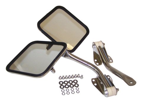 RT Off-Road Side Windshield Mirrors RT30003 View Mirrors, Replacement, Rectangular, Flat, Manual, Polished Stainless Steel Housing, Jeep, Pair