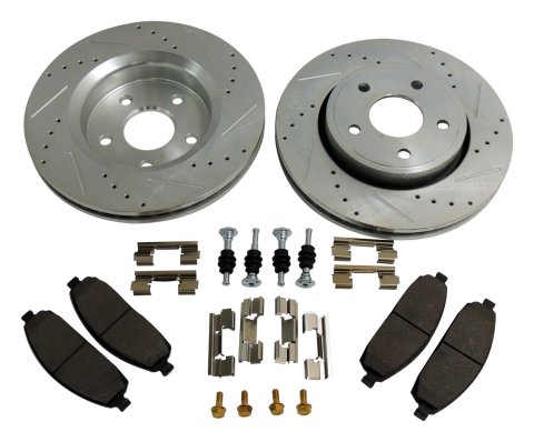 RT Off-Road Performance Brake Kits RT31008 Rotors and Pads, Front, Cross-drilled and Slotted Surface, Semi-metallic Pads, Jeep, Kit