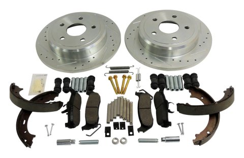 RT Off-Road Performance Brake Kits RT31009 Rotors and Pads, Rear, Cross-drilled and Slotted Surface, Semi-metallic Pads, Jeep, Kit
