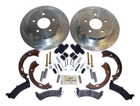 RT Off-Road Performance Brake Kits RT31033 Rotors and Pads, Rear, Cross-drilled and Slotted Surface, Semi-metallic Pads, Jeep, Kit