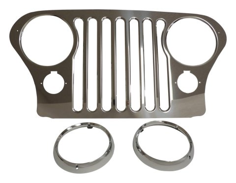 RT Off-Road Grille Overlays RT34031 Grilles and Inserts, Overlays, Main Position, Stainless Steel, Polished, Includes Chrome Headlight Bezels, Jeep, Kit