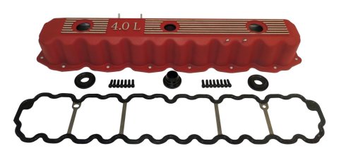 RT Off-Road Valve Covers for 1993-2004 WRANGLER, GRAND CHEROKEE, 1993-2001 CHEROKEE - RT35002 Cover, Perimeter Bolt Mounting, Stock Height, Cast Aluminum, Red, 4.0L Top Style, Jeep, 4.0L, Each