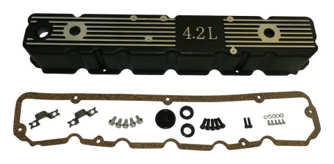 RT Off-Road Valve Covers RT35005 Cover, Perimeter Bolt Mounting, Stock Height, Cast Aluminum, Black, 4.2L Top Style, Jeep, 4.2L, Each