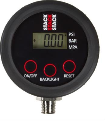 Stack Professional Digital Tire Pressure Gauges ST262163 Gauge, Digital, 2 1/2 in. Diameter, 0-50 psi, 24 in. hose, Bleed Valve, Carrying Case, Each