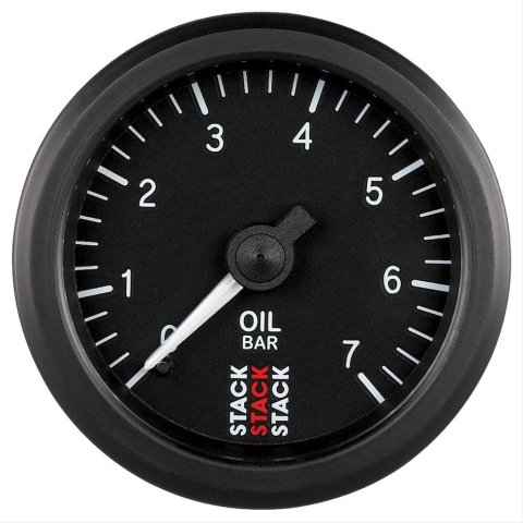 Stack Mechanical Gauges ST3101 Gauge, Oil Pressure, 0-7 Bar, 2 1/16 in. Diameter, Black Face, Analog, Mechanical, Each