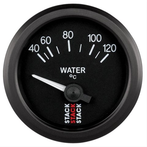 Stack Electrical Gauges ST3207 Gauge, Water Temperature, 40-120 Degrees C, 2 1/16 in. Diameter, Black Face, Analog, Electrical, Each