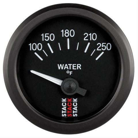 Stack Electrical Gauges ST3208 Gauge, Water Temperature, 100-250 Degrees F, 2 1/16 in. Diameter, Black Face, Analog, Electrical, Each