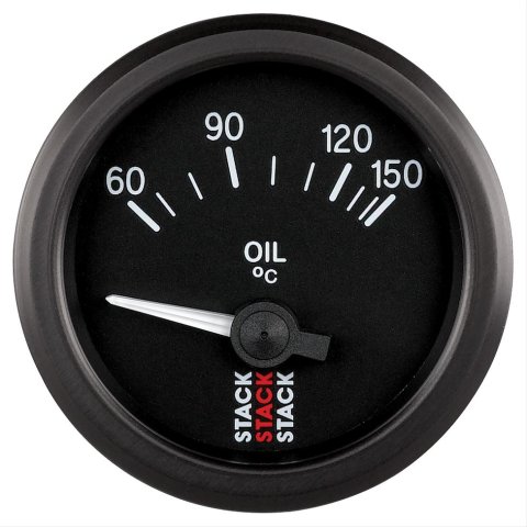 Stack Electrical Gauges ST3209 Gauge, Oil Temperature, 60-150 Degrees C, 2 1/16 in. Diameter, Black Face, Analog, Electrical, Each