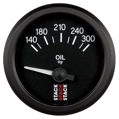 Stack Electrical Gauges ST3210 Gauge, Oil Temperature, 140-300 Degrees F, 2 1/16 in. Diameter, Black Face, Analog, Electrical, Each
