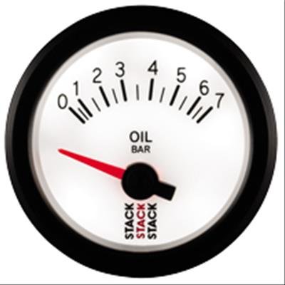 Stack Electrical Gauges ST3251 Oil Pressure Gauge, Electrical, 2 1/16 in. Diameter, White Face, Sending Unit, M10 x 1 Fitting, Each